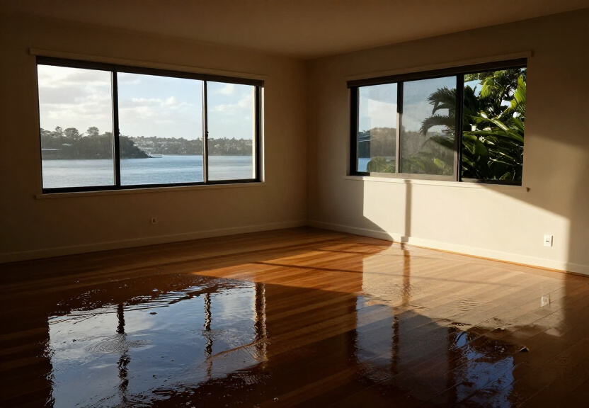 Flooded living room in Campbelltown home before restoration