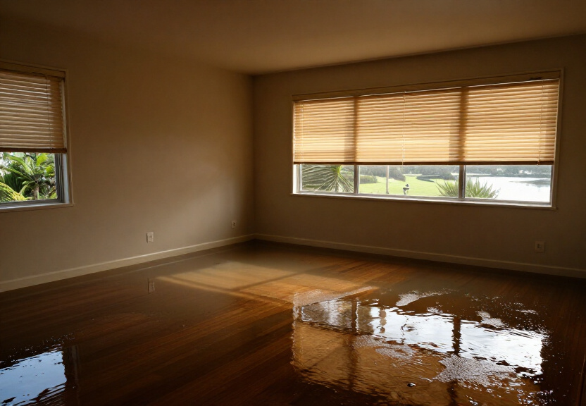 Flooded office space in Campbelltown before restoration
