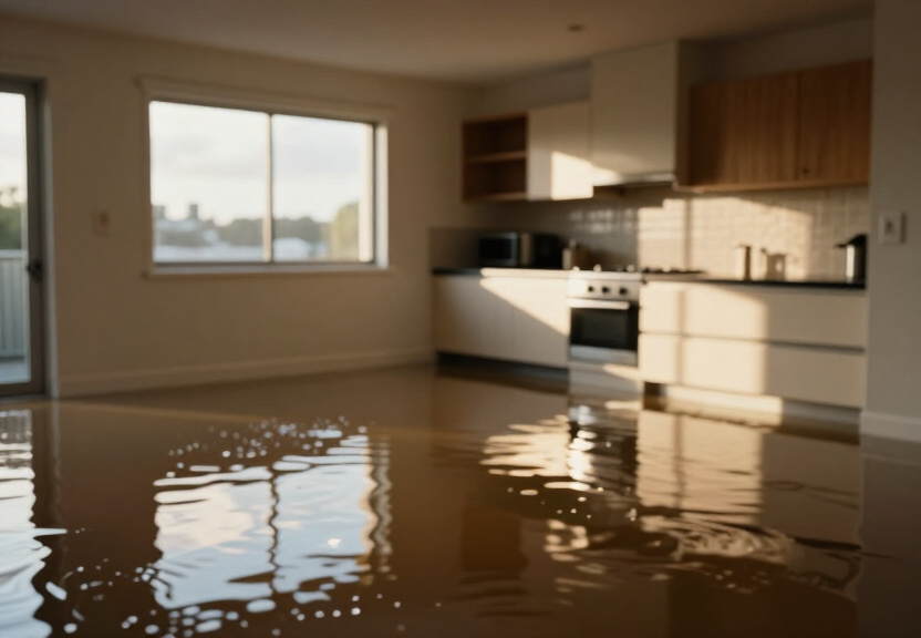 Flooded warehouse in Campbelltown before restoration